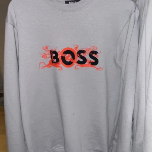 Ljusgrå sweatshirt från BOSS med drakmotiv. - Grå hugo boss tröja, med drack tryck, pris ej hugget i sten, kom i dm med frågor om storlek  