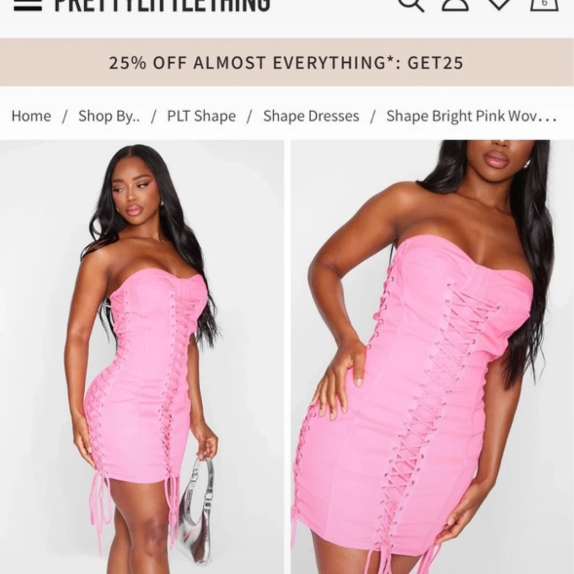 Rosa axelbandslös klänning från PrettyLittleThing