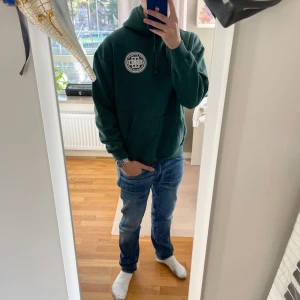 Grön hoodie med tryck - Säljer en grön hoodie från Stay United Inc. med ett vitt tryck på bröstet. Hoodien har en klassisk design med dragsko i huvan och en stor magficka. Perfekt för en avslappnad stil.