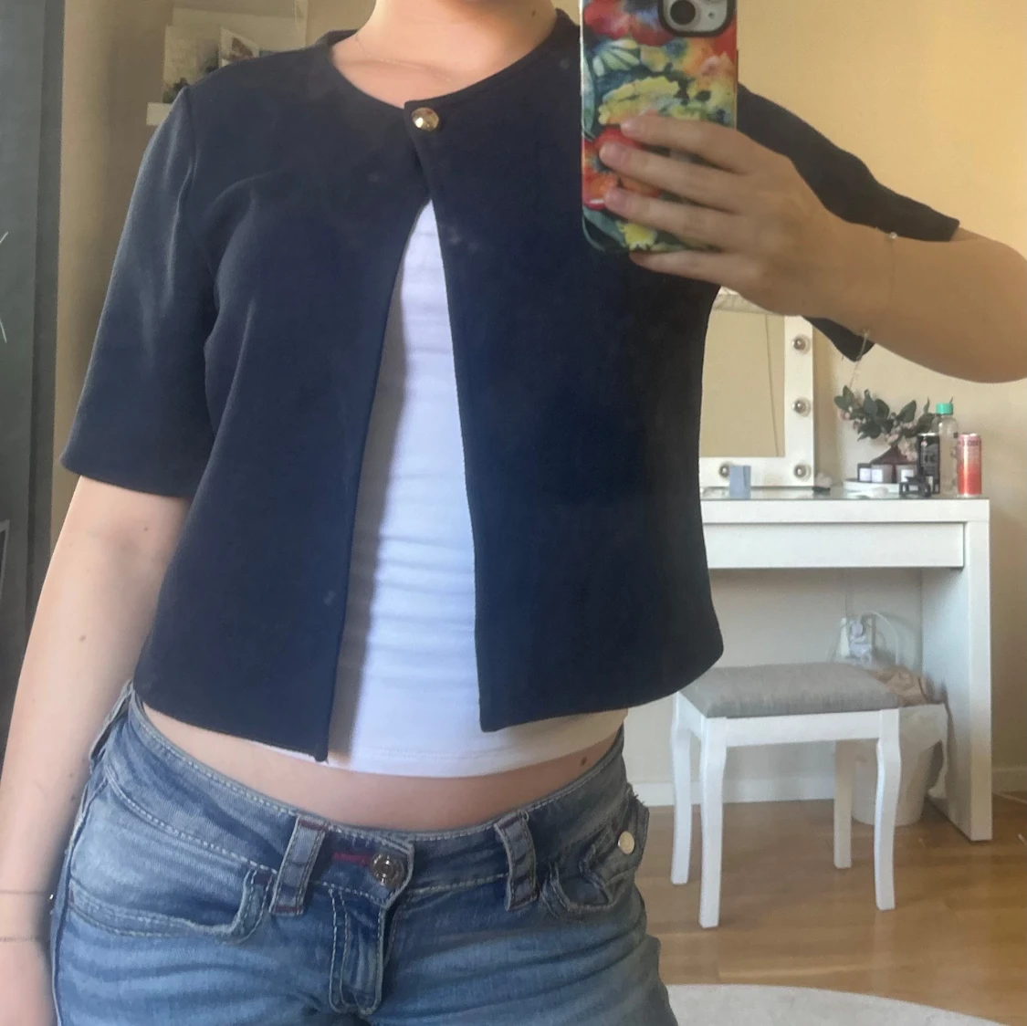 Trekvartsärm one button topp - 1