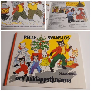 Pelle Svanslös och julklappstjuvarna - En charmig och nostalgisk barnbok av Gösta Knutsson, med illustrationer av Lucie Lundberg. Följ Pelle och hans vänner i ett juläventyr fyllt av humor och värme – perfekt för mysiga decemberkvällar eller som present till Pelle-fans. Fint skick för sin ålder hel o fläckfri finns kanske nån enstaka  fläck /repor på omslaget 