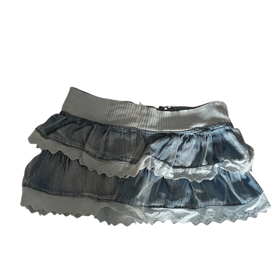 Blå jeanskjol med volanger - 1