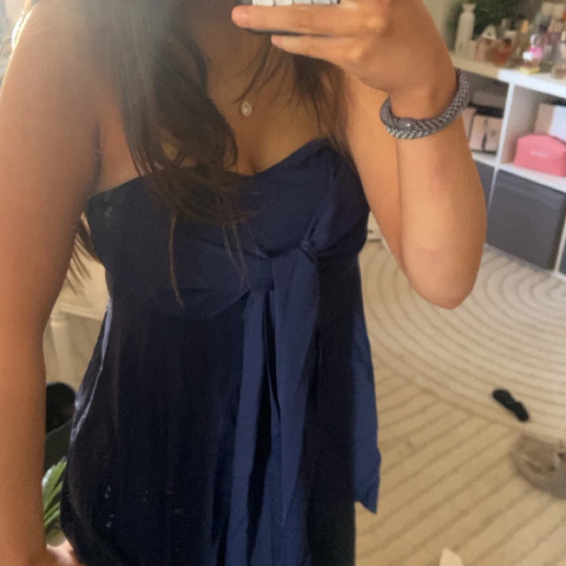 Mörkblå axelbandslös topp - 3