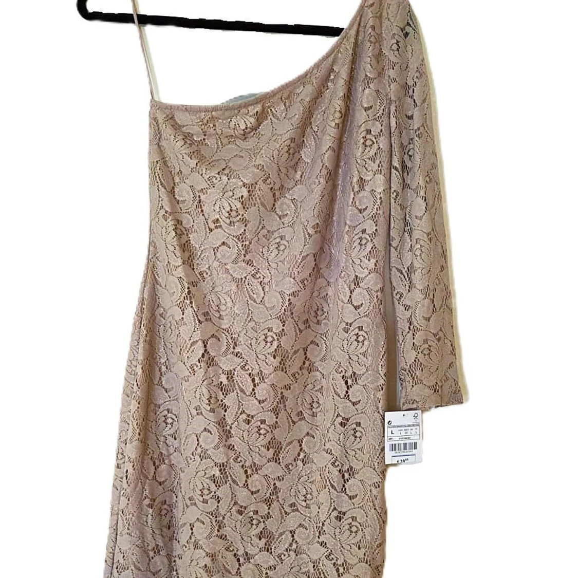 Oanvänd klänning Zara brun / beige gulddetaljer Ny prislapp strl L  - 1