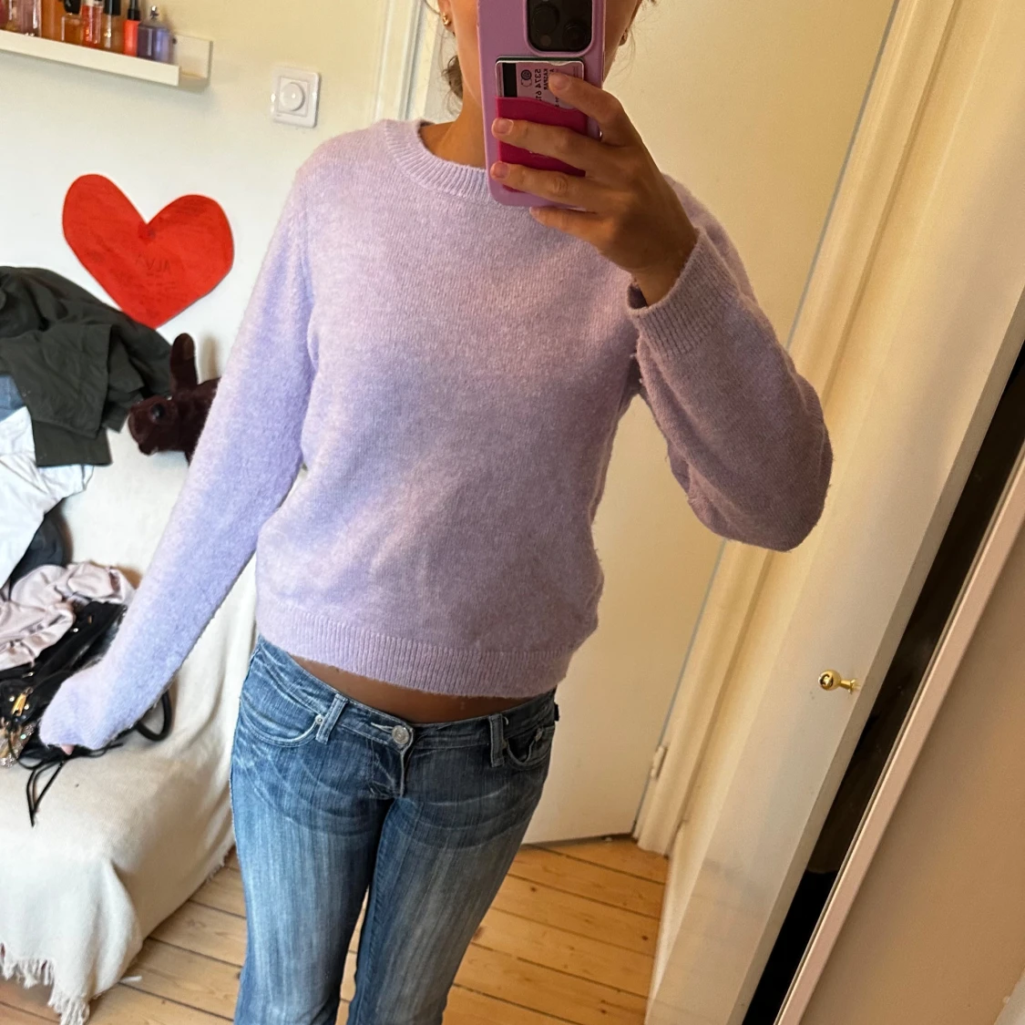 Ljuslila stickad tröja - 1