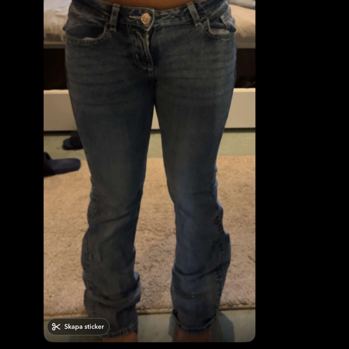 Blå bootcut jeans midwaist stl 32/xxs - 2