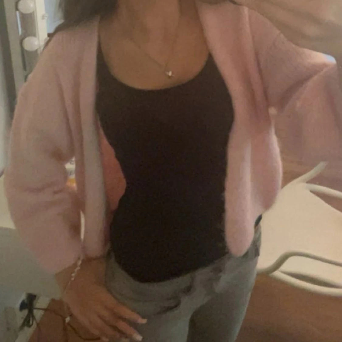 Ljusrosa stickad kofta - 1