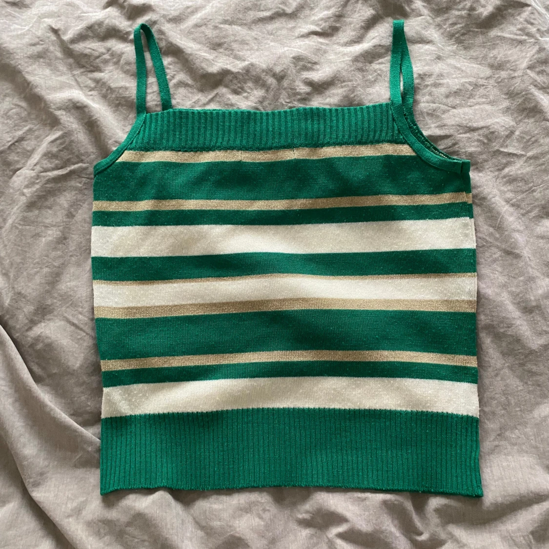 Grön och beige randig stickad linnetopp - 4