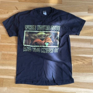 Svart Star Wars t-shirt med Baby Yoda-tryck - Svart t-shirt från Star Wars med Baby Yoda-tryck och texten 'When you're cute and you know it' på framsidan. Klassisk passform och korta ärmar. Tillverkad i 100% bomull för en skön känsla.
