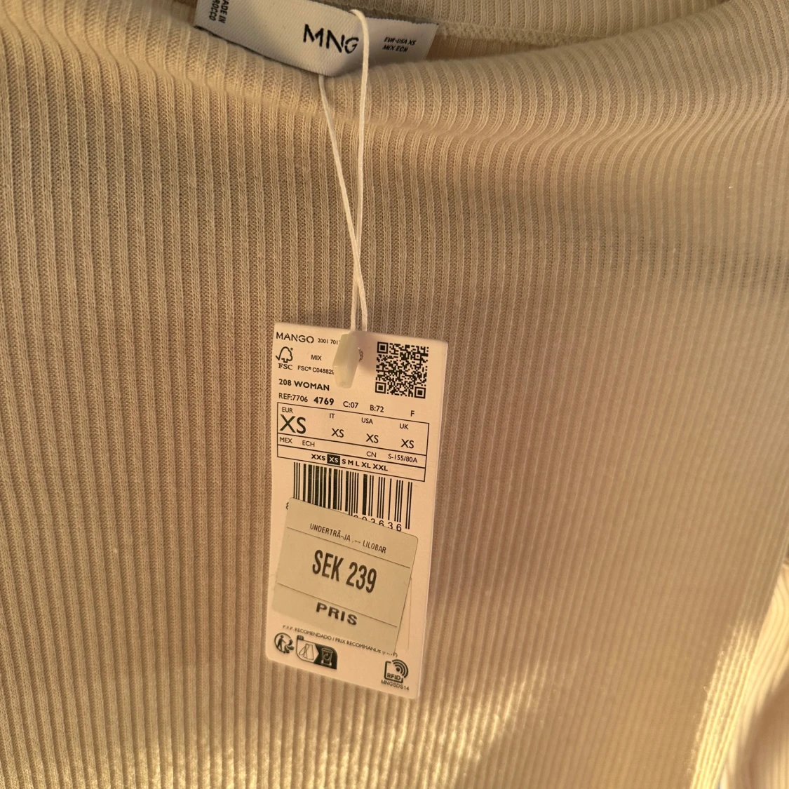 Beige ribbad långärmad topp från Mango - 1