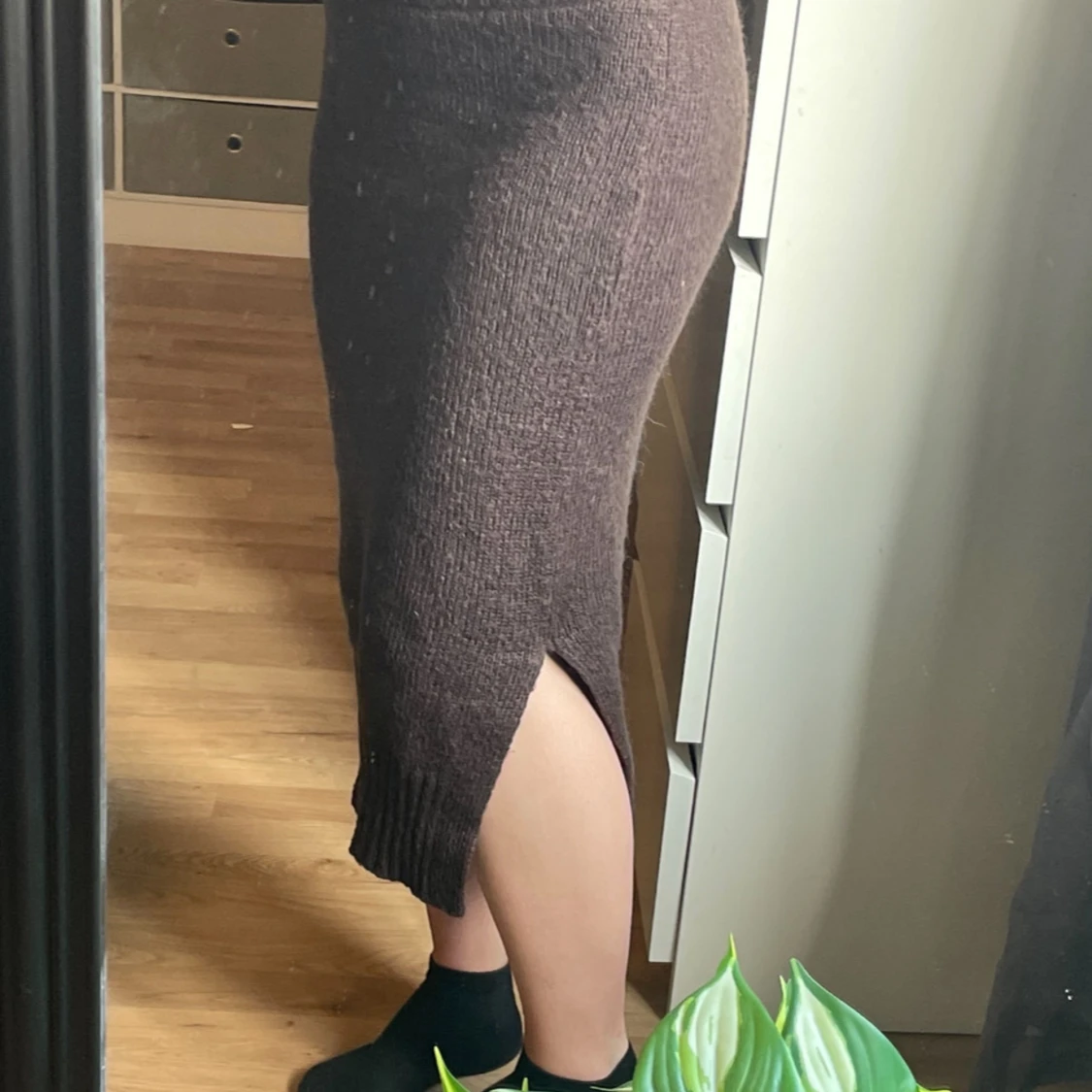 Brun stickad långkjol Gina Tricot - 1