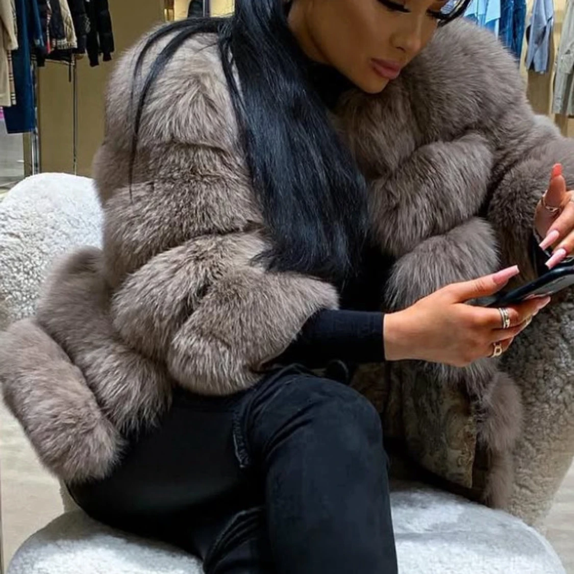 Brun fluffig pälsjacka  - 1