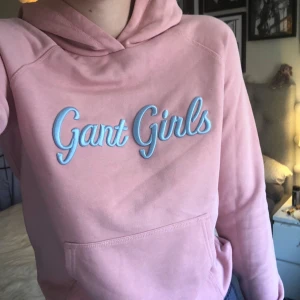 Rosa hoodie Gant  med brodyr st 176, xs, s  - Säljer en rosa hoodie från Gant Girls med ljusblå broderad text på bröstet. Tröjan har huva, magficka och långa ärmar. Mjuk och skön bomullskvalitet, perfekt för chill dagar. Passar dig som gillar klassisk streetstyle med en feminin touch. Personen är 173 hm lång i bilden. Det 176, funkar dom xs , s och mindre m. Mjuk och skön. 