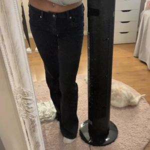Svarta flare jeans - Säljer ett par flare jeans med låg midja från Hm, storlek 34 aldrig använda💕
