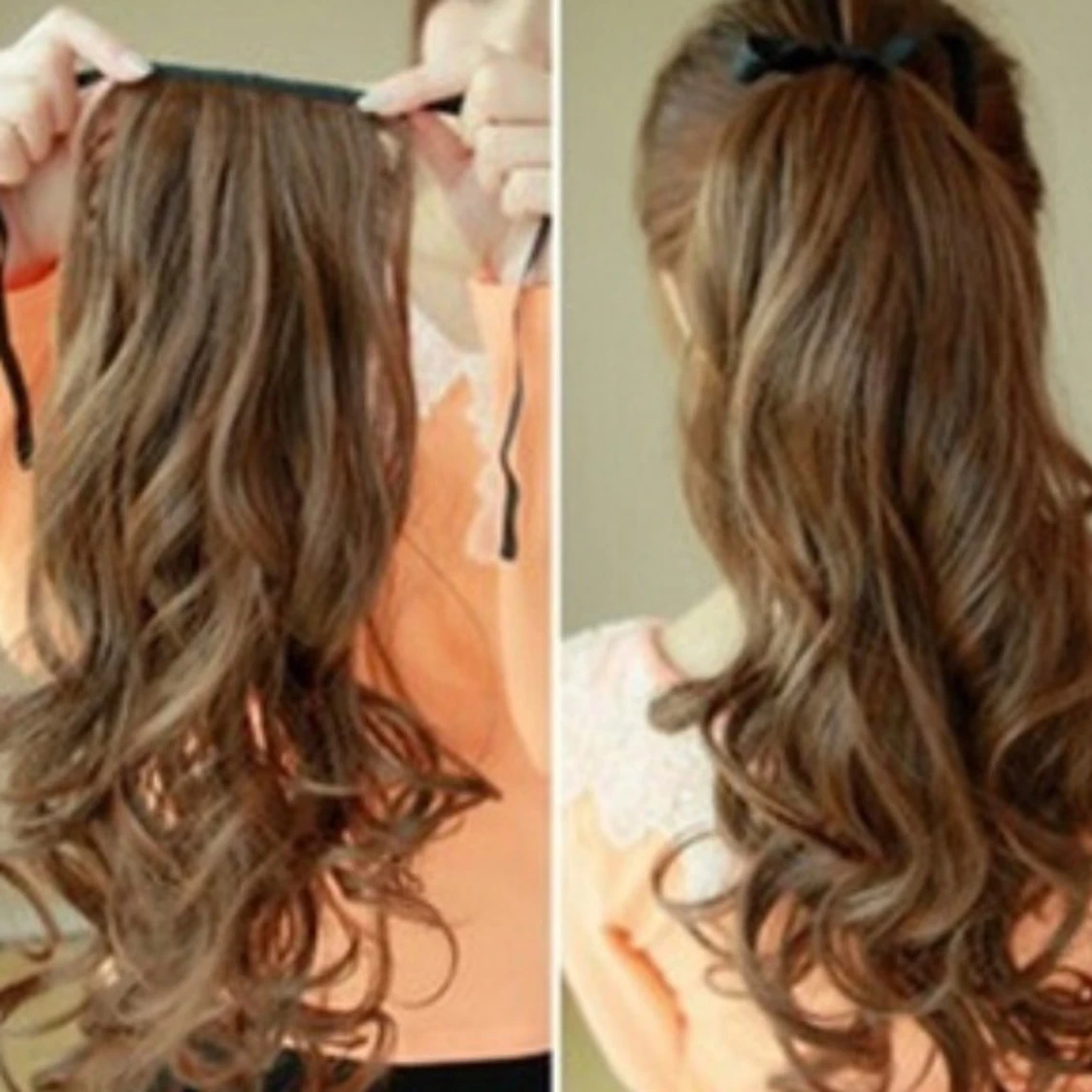 Brun lockig hårförlängning hästsvans