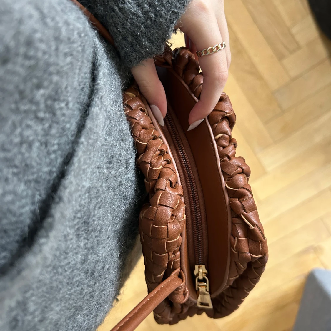 Brun flätad clutch väska - 3