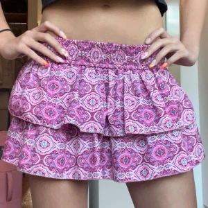 Rosa volangkjol med mönster - Säljer min kjol från Fashion tiger i superbra skick endast använd ett fåtal gånger. Som man ser på bild 4, 5 är den mid/highwaist men viker man halva resordelen inåt ser det ut som att den är lowwaist💕Står storlek s/m men skulle säga xs-s! Kolla min bio för mina standards☺️