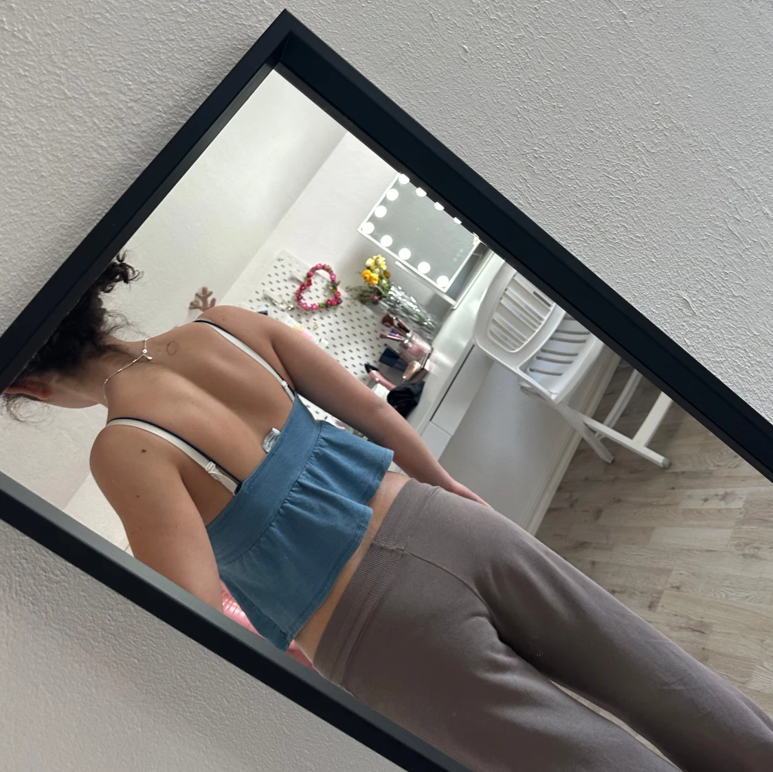 Blå jeans-linnetopp med tunna axelband - 2