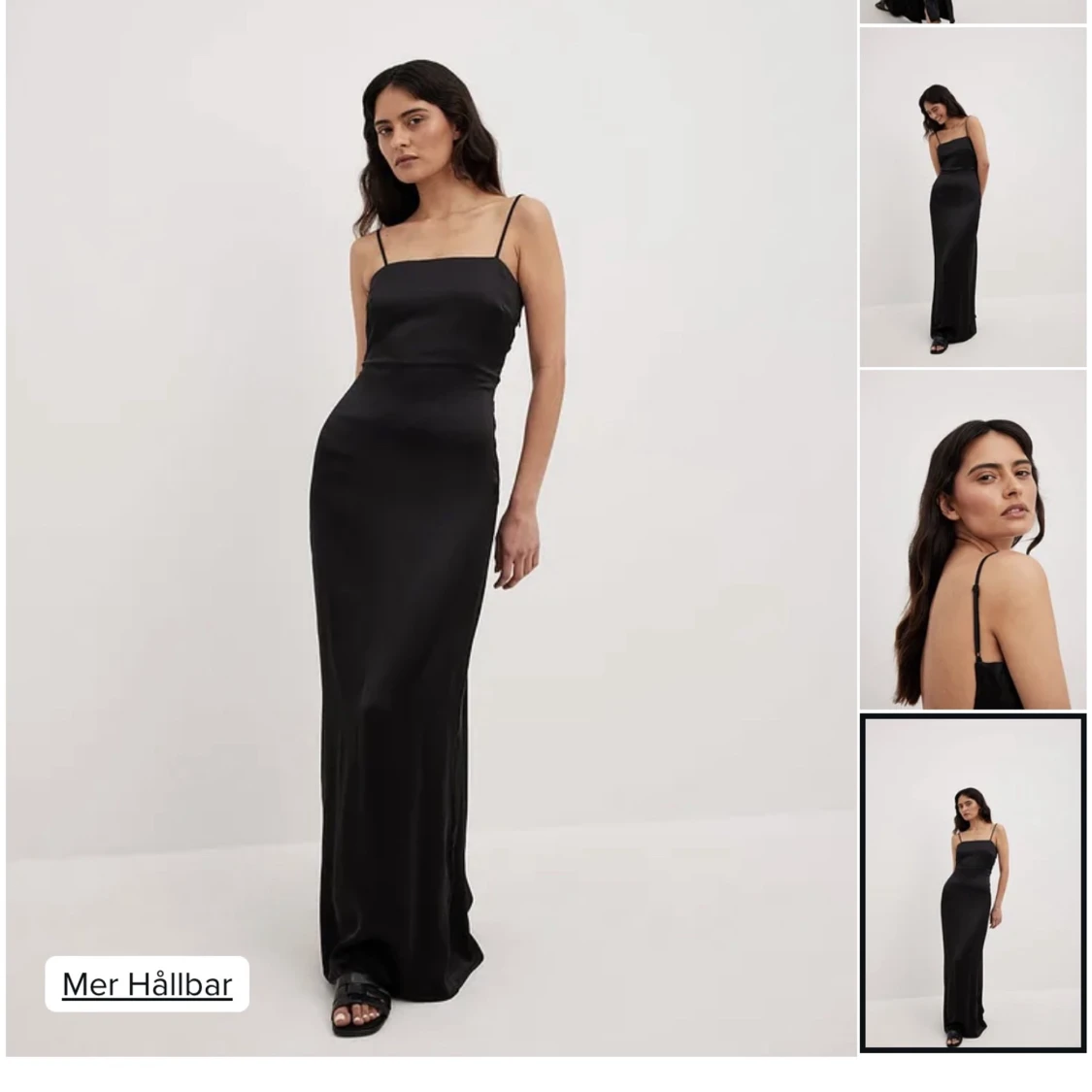 Maxiklänning i satin med låg rygg, Stl S