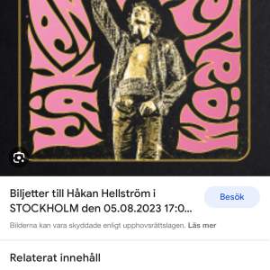 Säljer 1 biljett till Håkan Hellström på stadion den 5 augusti 2023 då att jag fått förhinder💕