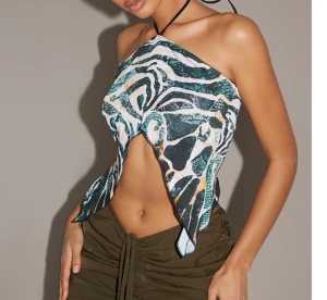 Mönstrad top  - Tunn linne topp med olika färger