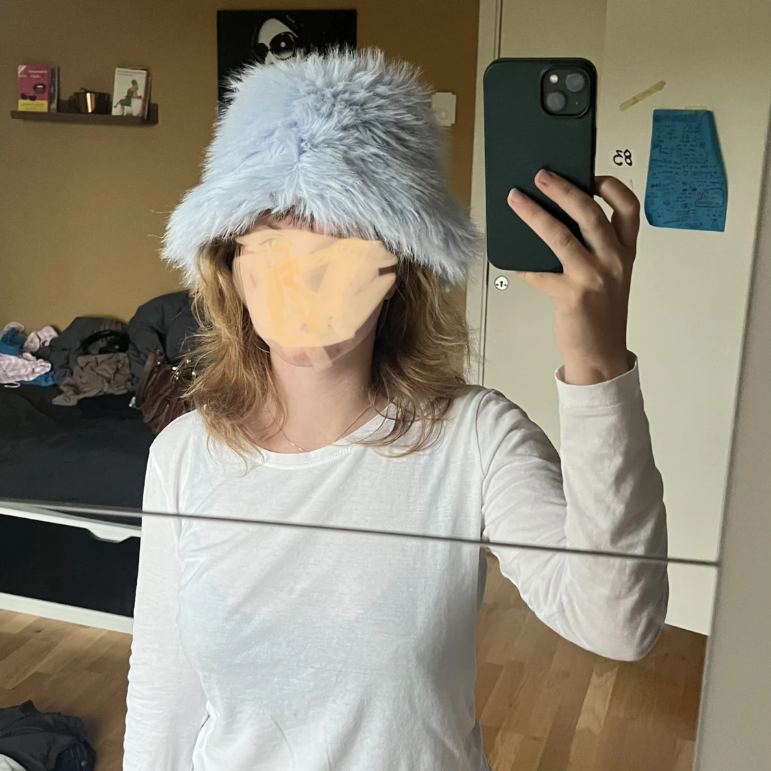 Blå fluff hatt - 90