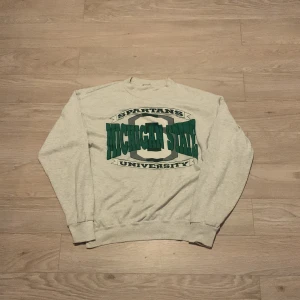 Vit College Sweatshirt - Vit college sweatshirt, köpt second hand men i bra skick förutom två små fläckar Storlek M