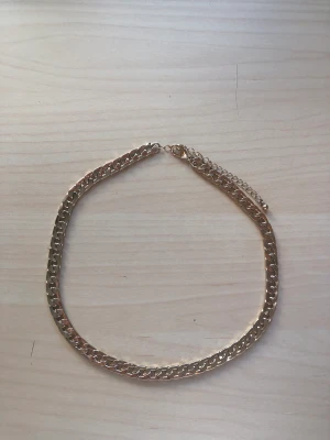 Guldkedja  - 6mm tjock, platt (cuban). Ej äkta guld. 40cm men går att justera. Ej använd.