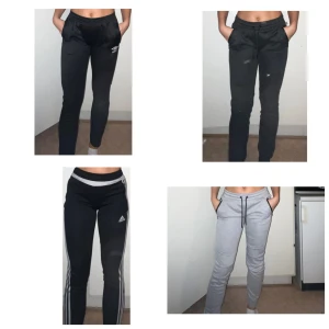 Mjukisbyxor i strl. Mellan strl. 152-M. Paketpris möjligt till reducerat pris.  - Går uppifrån från vänster till höger på bilderna.   Umbro träningsbyxor. Strl 164 40kr   Strl. M (känns som S) 50kr  Adidasbyxor. strl 152 50kr   strl M (känns som S) 50kr  strl S 40kr   Tightsfrån vans. strl XS 60kr   Strl 34 30kr   Strl 158 30kr 