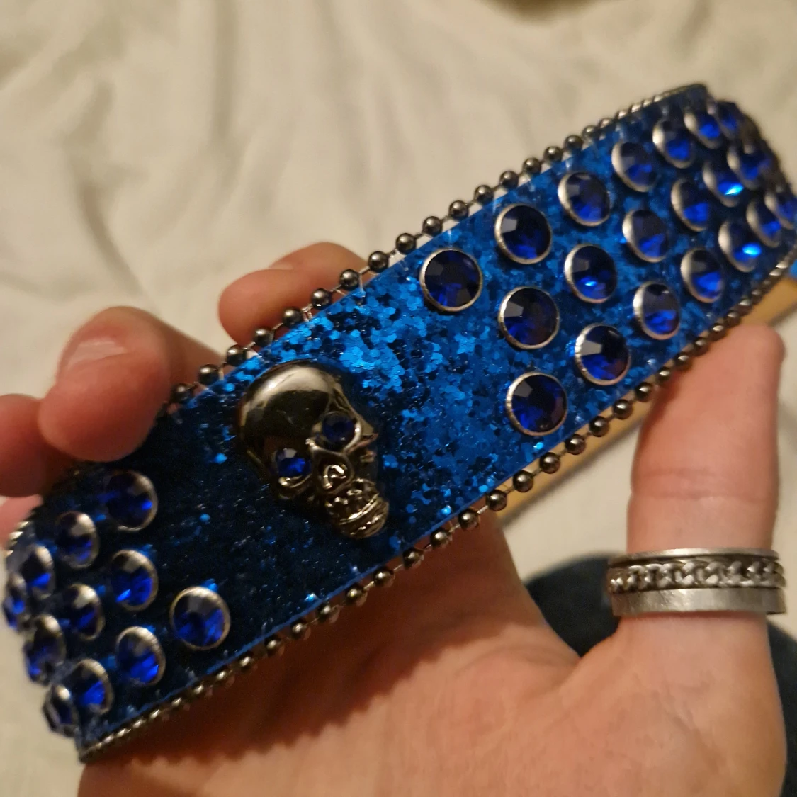 Blått rhinestone bälte - 91