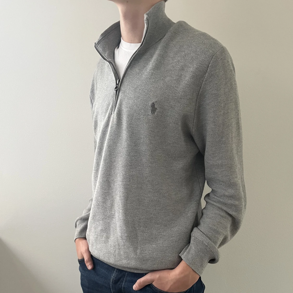 Ralph Lauren half zip, grå - 90