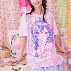 Anime enkel T-shirt - Ny kawaii anime kortärmad t-shirt.🍧