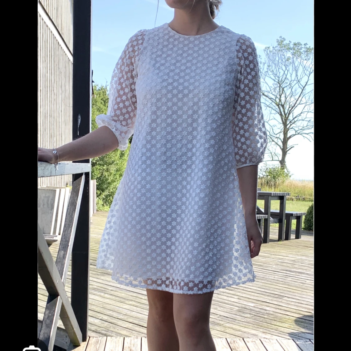 Vit spets klänning - 90