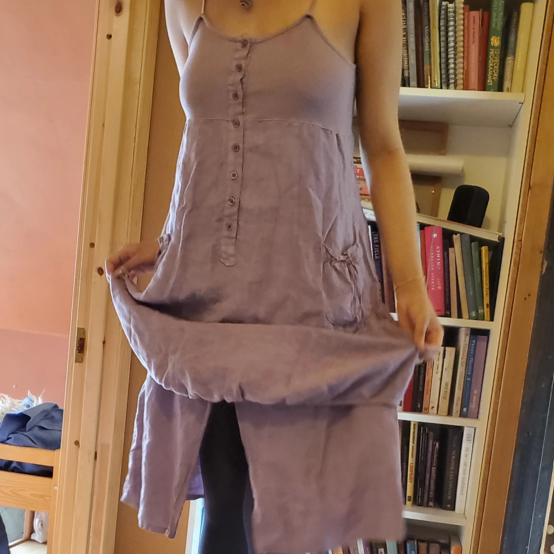 Lilac linne klänning  - 90