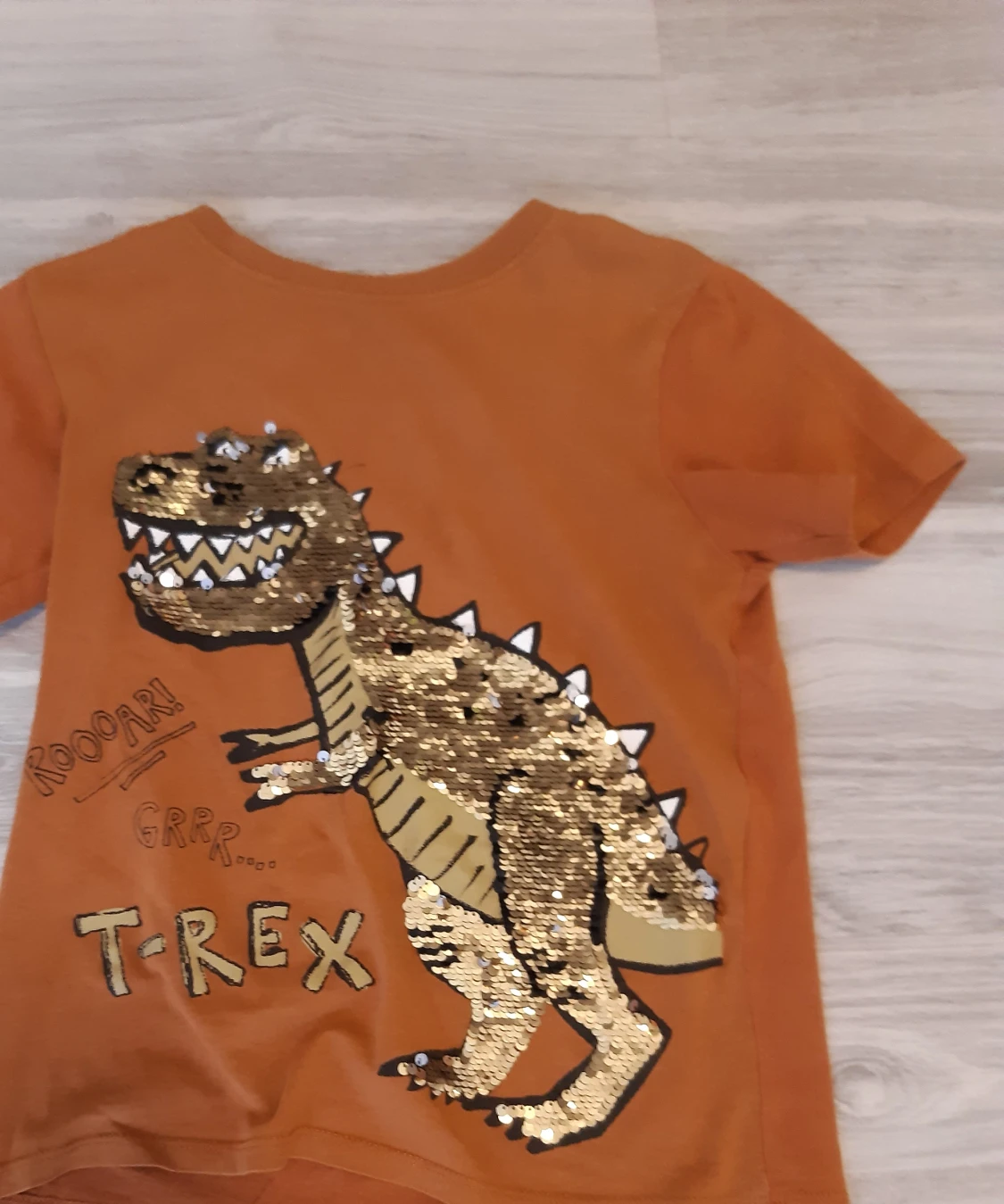 T-shirt orange med t-rex - 90
