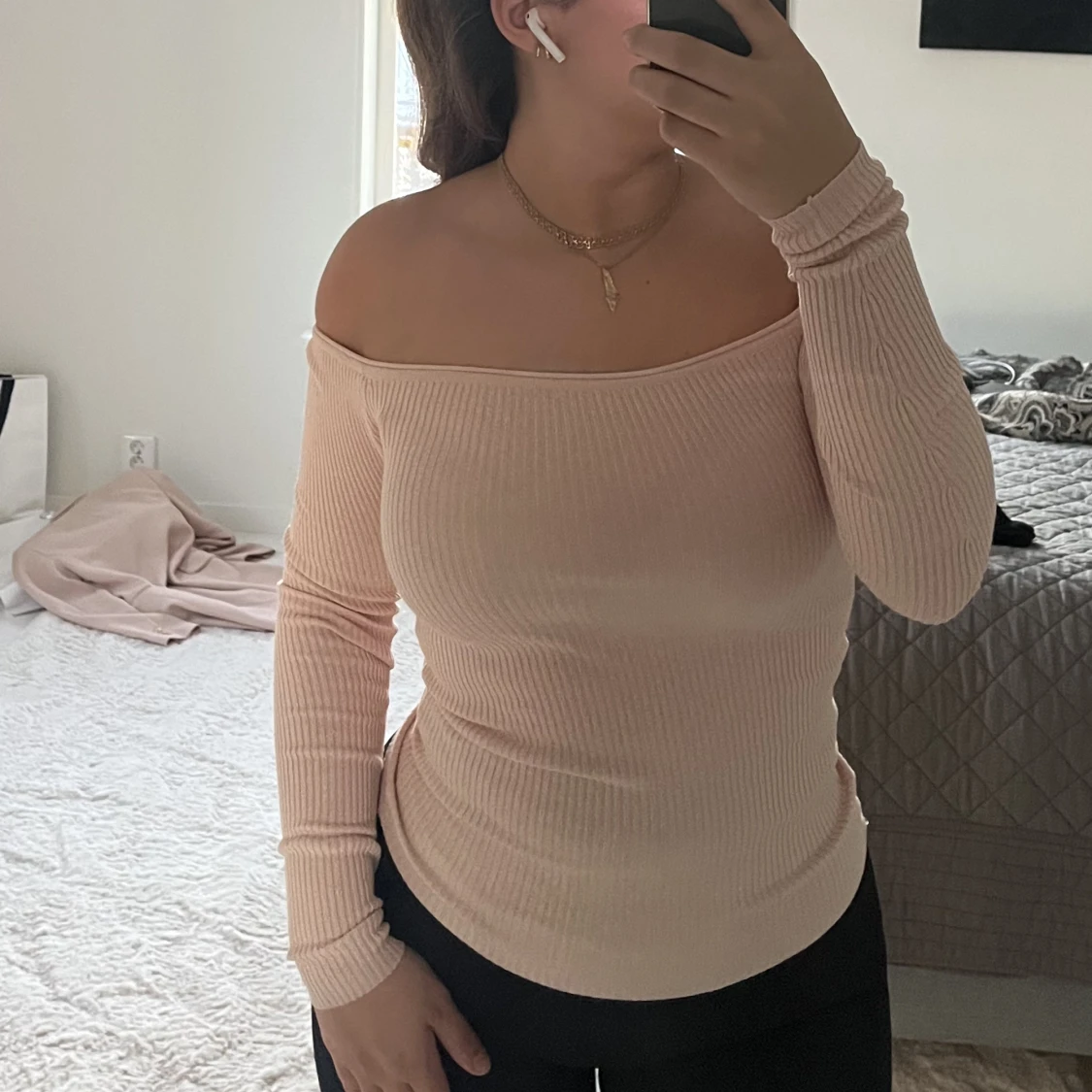 Ribbad off shoulder topp  - 90