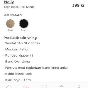 Klackar - Svarta klackar från Nelly.  Använda en gång, Ett litet jack i sulan men det är limmat igen. Annars väldigt fint skick.  Köpta för 399kr Säljer för 250kr Klackhöjd 10cm