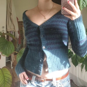 BOOMERANG Cardigan - Green/Purple Striped Knit Cardigan from Boomerang  Material: Wool  Fit: Slightly cropped, figure hugging, elongated sleeves. Works as a top on its own!  Size: xs/s