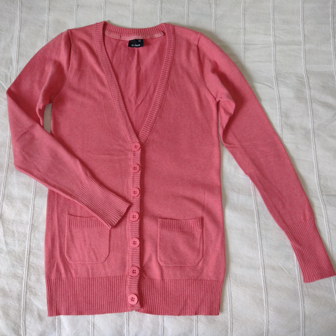 Korallfärgad/persikofärgad y2k kofta/tröja/cardigan - XS