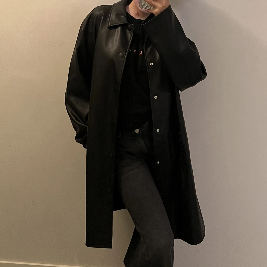 Lång läderjacka - 90