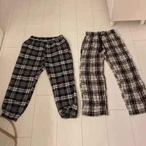 Säljer nu dessa två olika pyjamasbyxor, dom vit/svarta med snöre är xs/s och dom svart/vita utan snöre än S/M.. inga fläckar eller hål🤍säljer båda för 290kr eller 150kr st🤍hör av er vid frågor osv🤍