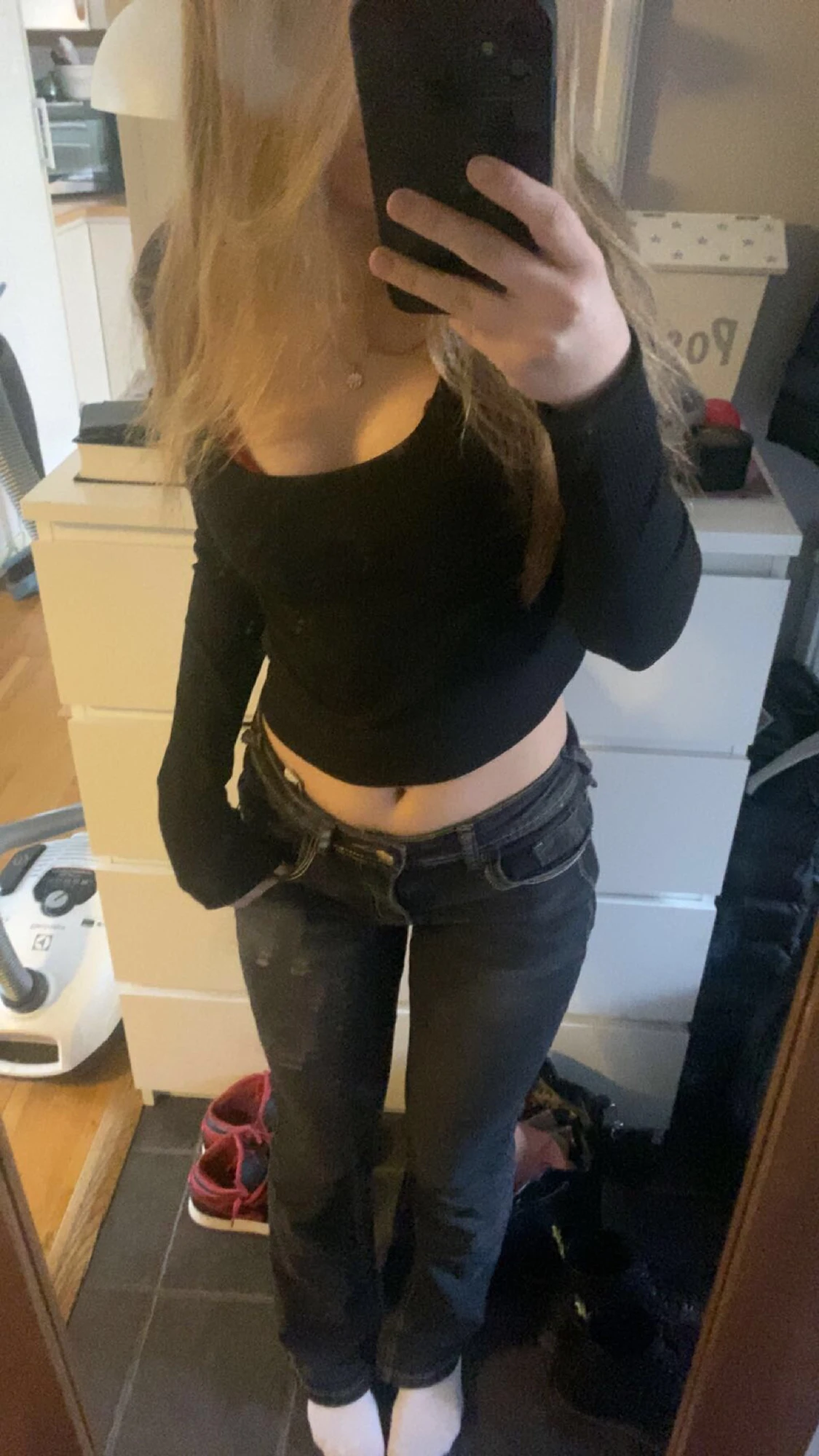 svart/grå lågmidjade jeans