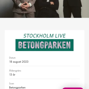 Hov1 konsert Stockholm  - Säljer min hov1 biljett till konserten i betongparken den 18 augusti. Pris går att diskuteras 