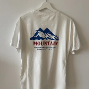 T-shirt med tryck - Snygg basic t-shirt med berg design. Använd fåtal gånger dock finns vissa fläckar som it gått bort men syns knappt. 