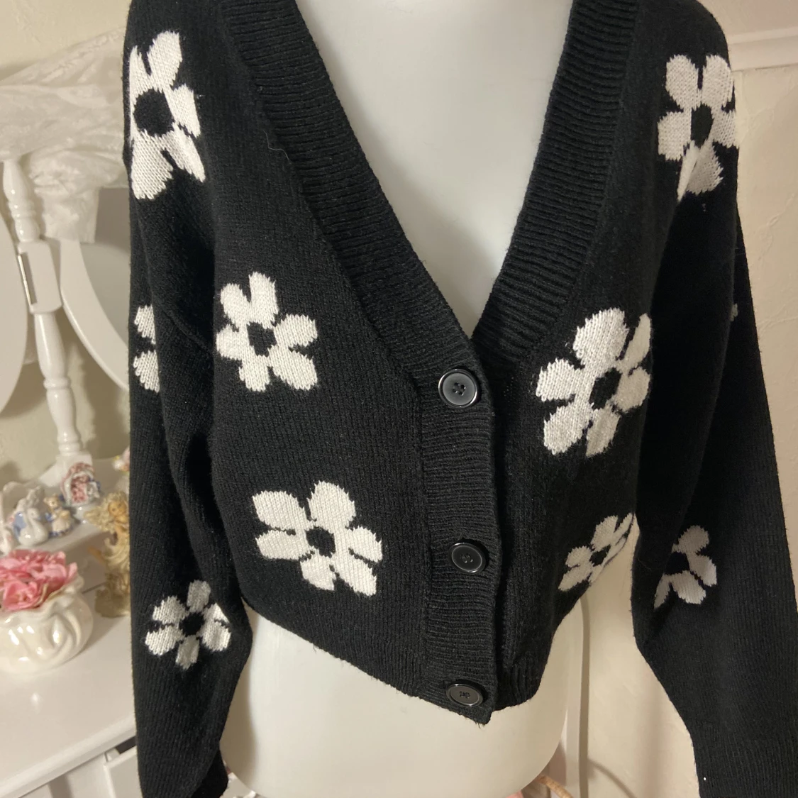 Blommig Svartvit Kofta - 91