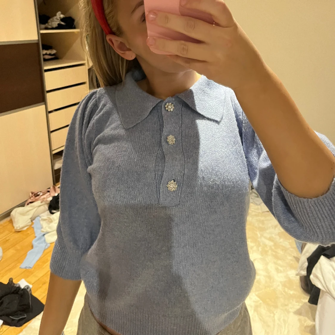 Blå stickad tröja - 90