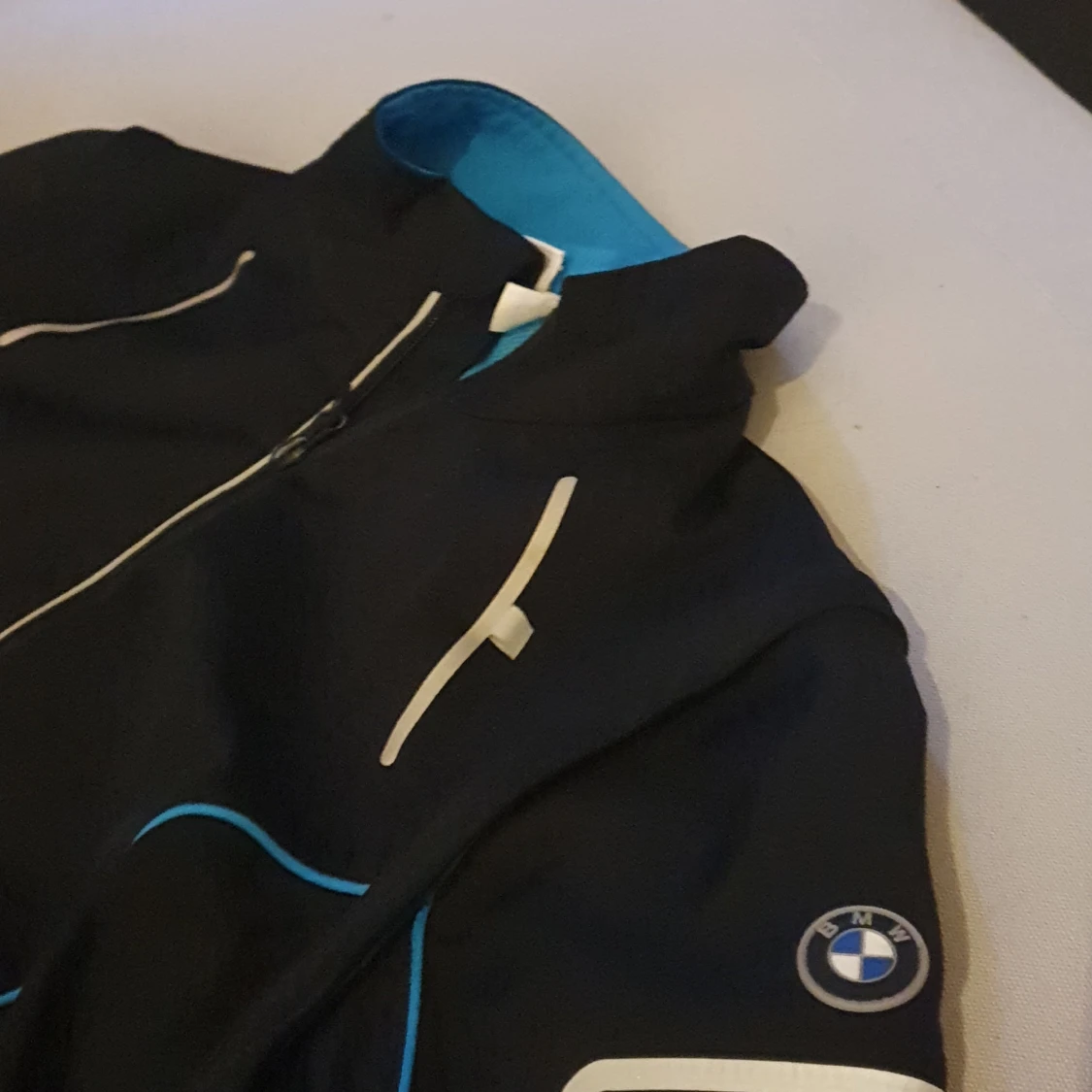 BMW athletics jacket electric turquoise blue pockets - 90