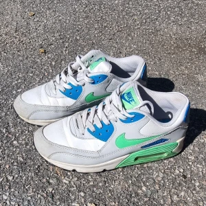 Nike air max 90 skor - Nike air max 90 med blåa och gröna detaljer Lite smutsiga, enligt bilderna Invändigt mått, 25 cm