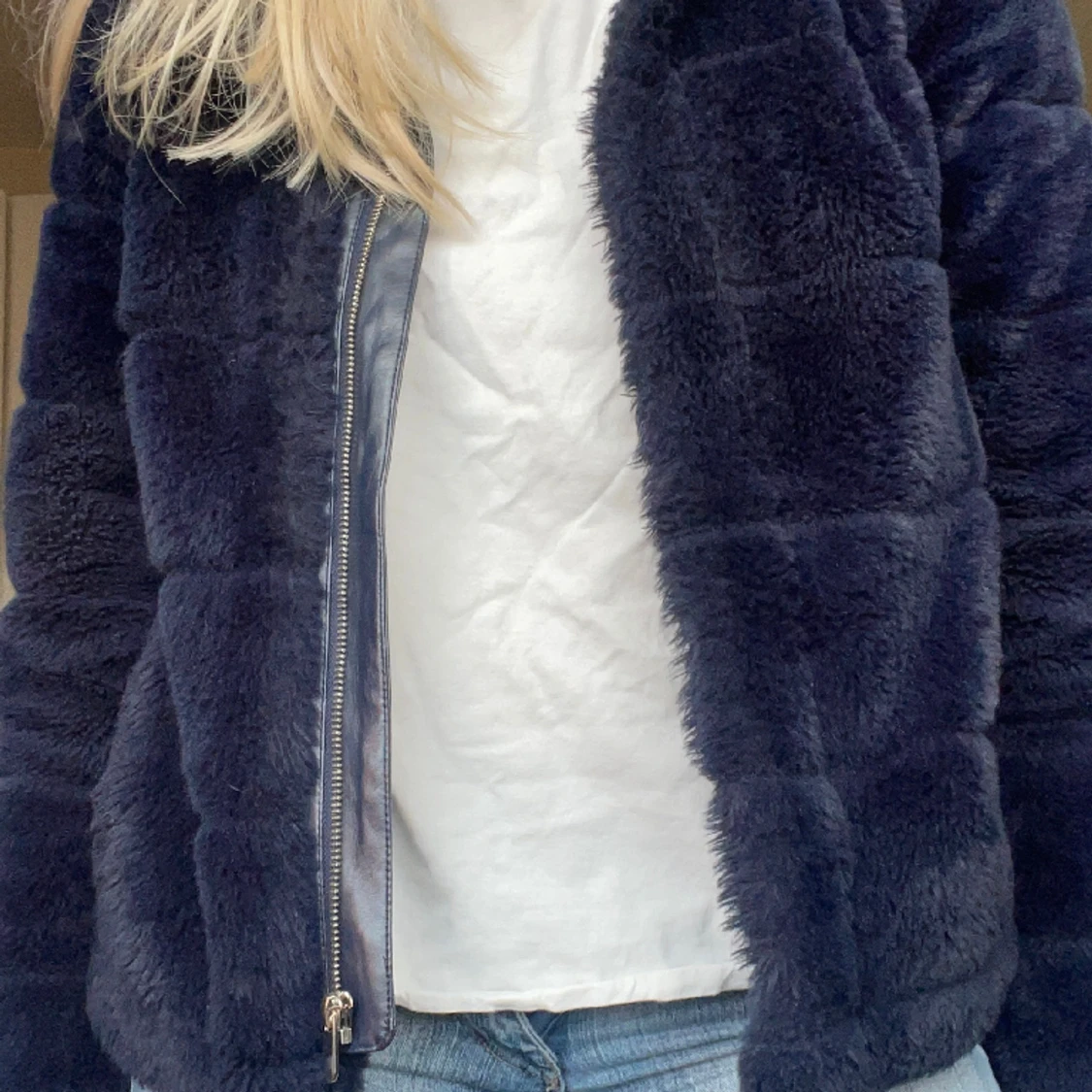 Blå pälsjacka - 90