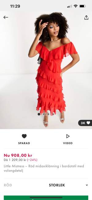Snygg röd klänning från Asos.  Helt ny, glömt returnera så prislappen är kvar. Ordinarie pris: 967kr
